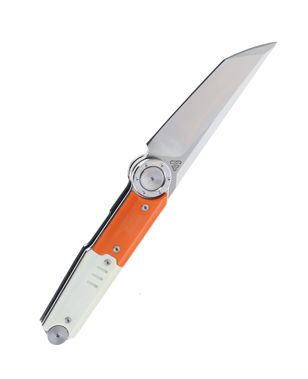 product image for NOC Orange White G10 Handle 440C Plain Edge Satin Finish Folding Knife DG-23-02