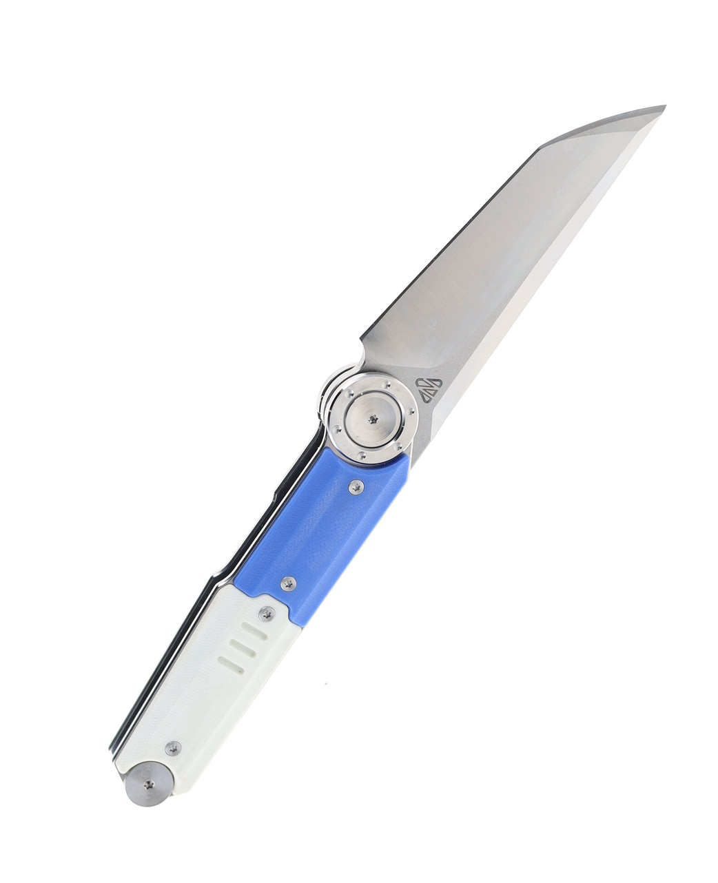 product image for NOC Knives DG 23 03 Folding Knife Blue White G10 Handle 440C Plain Edge Satre Finish