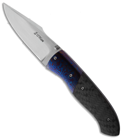 product image for O'Hare Knives F2K Folder Timascus Carbon Fiber Blue Titanium Knife
