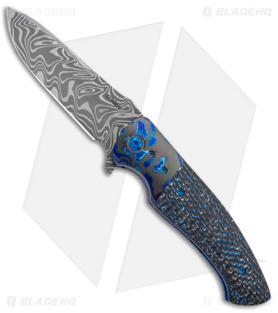 product image for O'Hare Knives Rambler-LL Fancy Damascus Blade Lightning Strike Carbon Fiber Handle