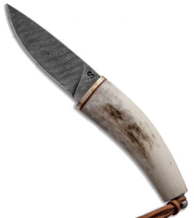 product image for Olamic Cutlery Brown Poplar Wood Scrimshaw Hunter Damascus Fixed Blade Knife