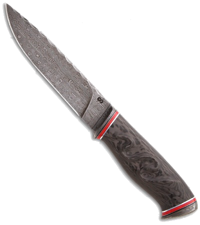 product image for Olamic Cutlery Suna Red Carved Birch Marbled Damascus Fixed Blade with Leather Sheath