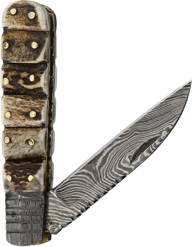 product image for Old Forge Stag Handle Wharncliffe Damascus Steel Barlow 3.125"