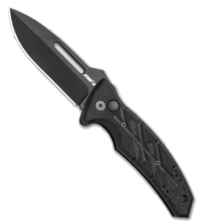 product image for Ontario XM Strike Fighter Automatic Knife Black Aluminum Handle Black Tanto Blade