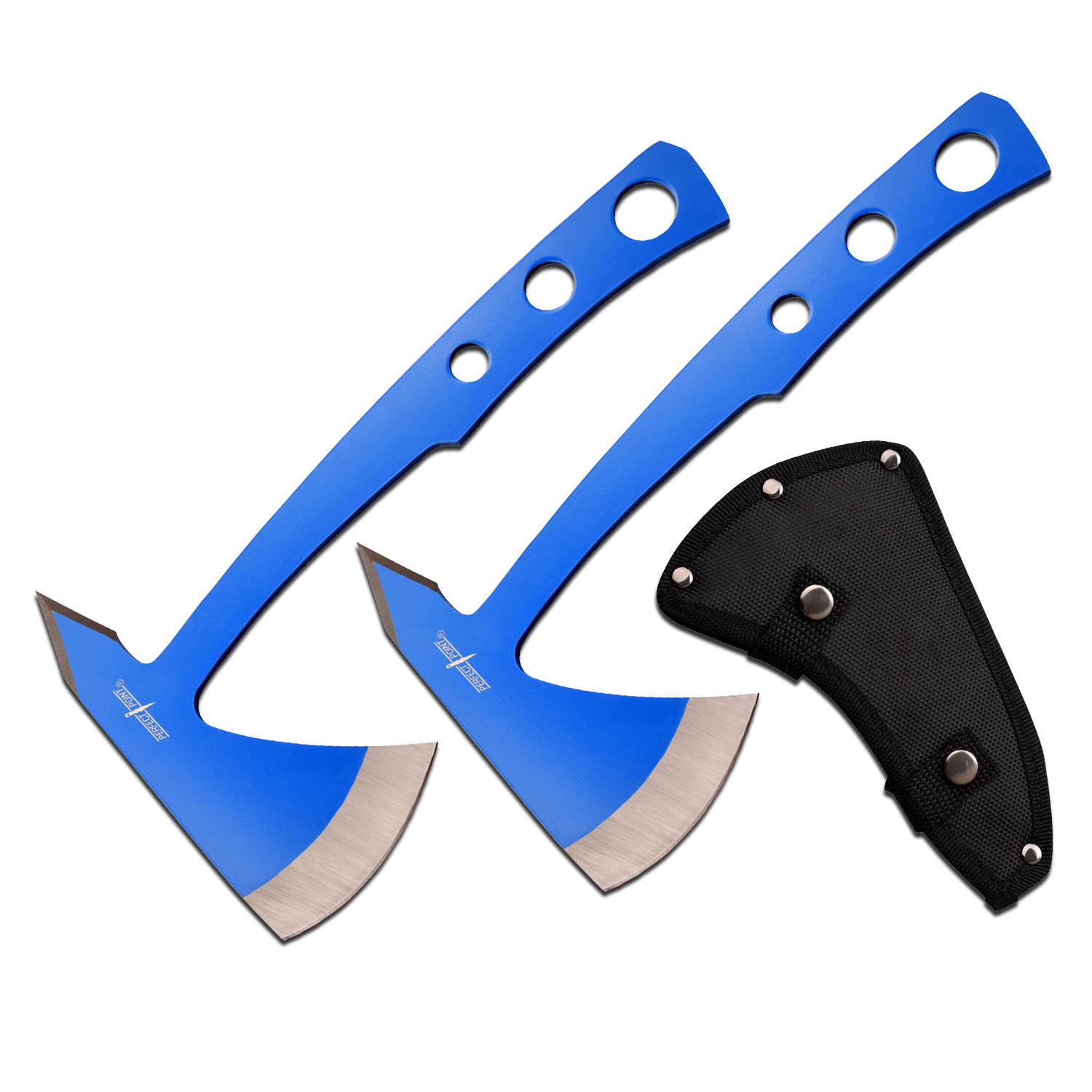 product image for Perfect-Point Blue Throwing Axe Set 2 Pc Stainless Steel Tomahawk Throwers Sheath