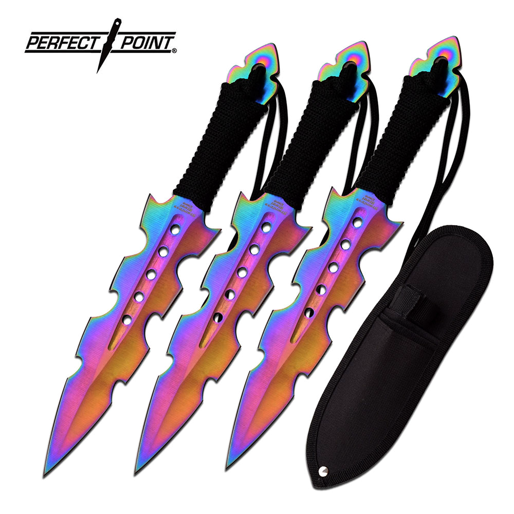 product image for Perfect-Point Rainbow Black Blade Throwing Knife Set 3 Piece