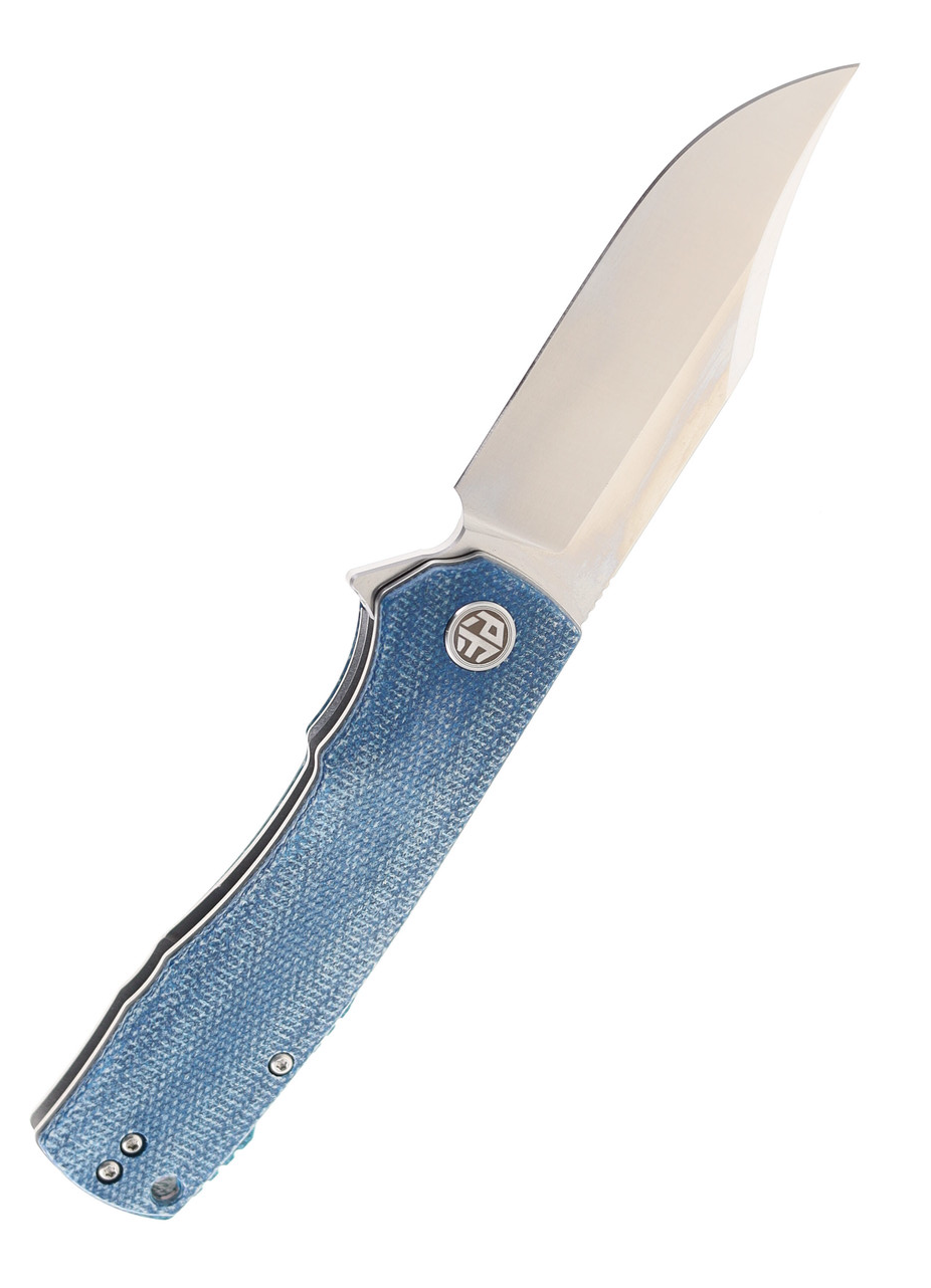 Petrified Fish Victor Folding Knife Blue Micarta Handle K110 Clip Point Plain Edge Satin Finish PFV01 product image