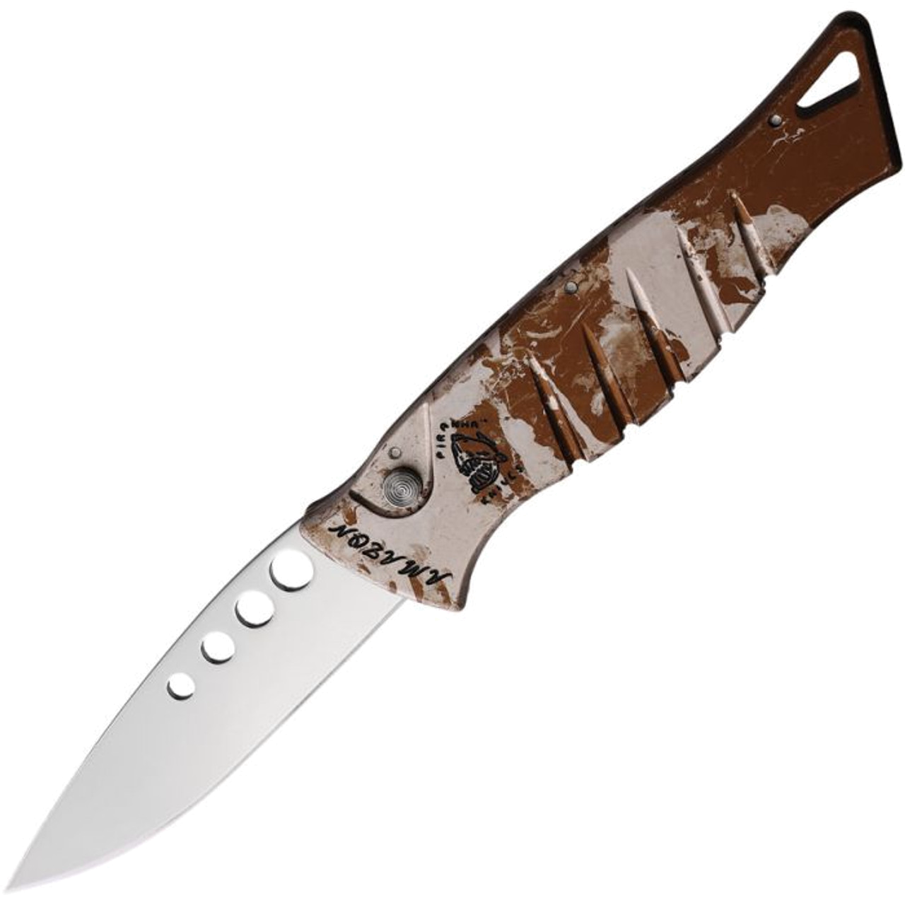 Piranha Amazon Automatic Tan Camo 154CM Spear Point Blade PKCP3C product image