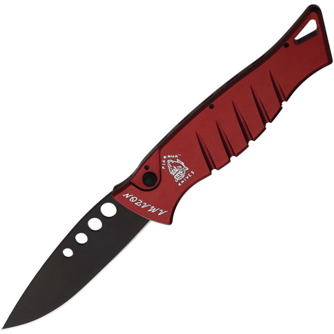 Piranha Amazon Red 3.5" 154CM Black Blade Automatic Knife