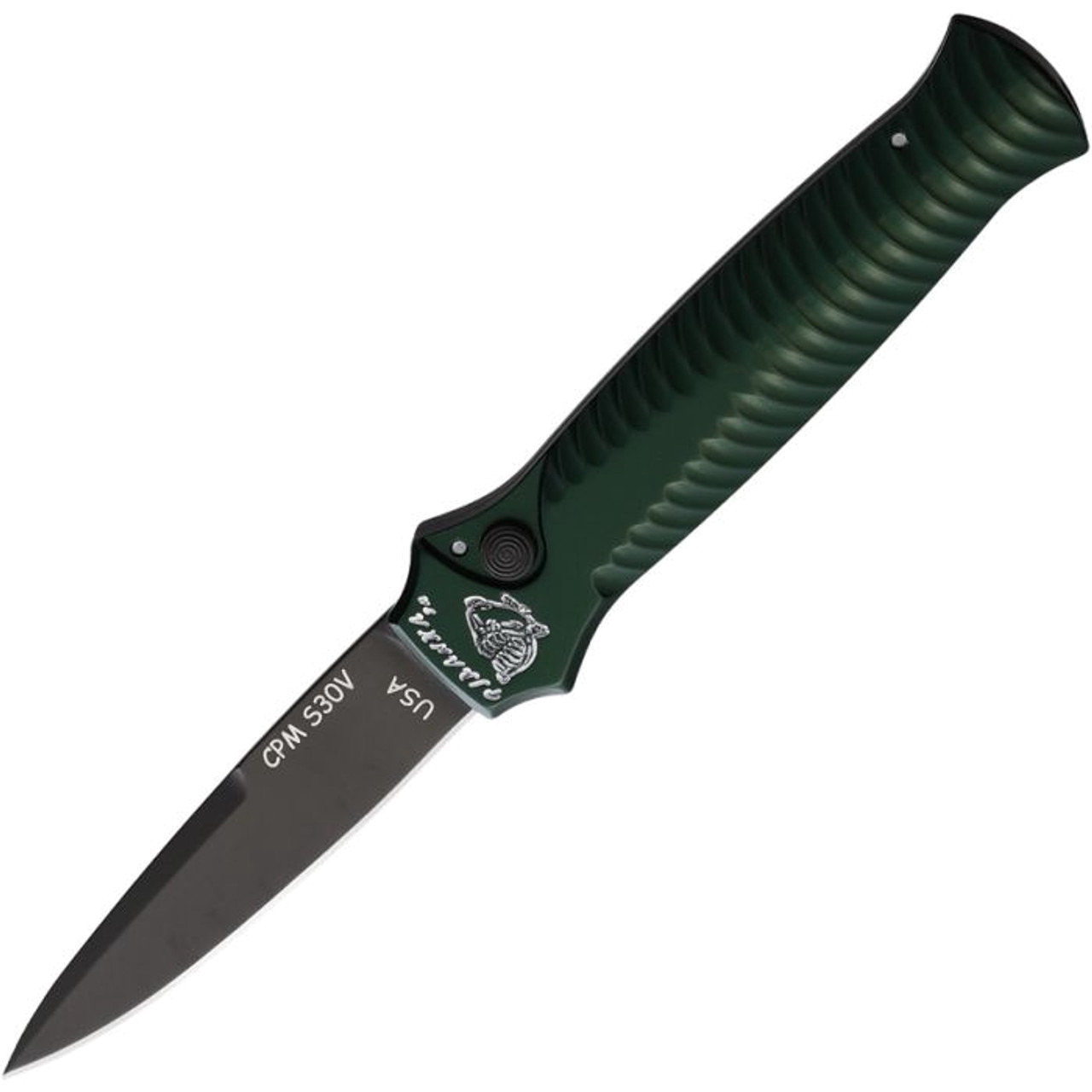 product image for Piranha Mini-Guard Green Aluminum 2.875" CPM-S30V Black Blade Automatic Knife