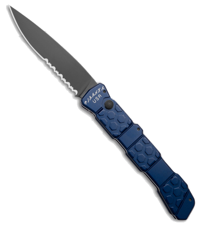 Piranha 21 Tactical Automatic Knife Blue Aluminum S30V Black Serr