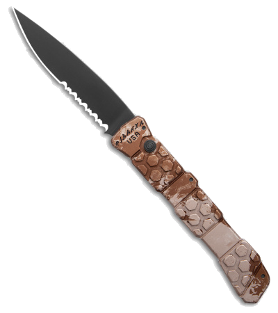 Piranha 21 Tactical Automatic Knife Tan Camo Aluminum S30V Black Serr