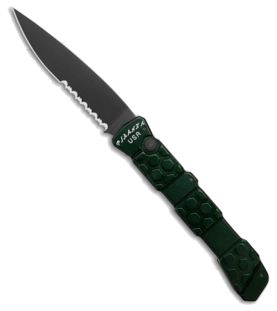 Piranha 21 Tactical Automatic Knife Green Aluminum S30V Black Serr product image