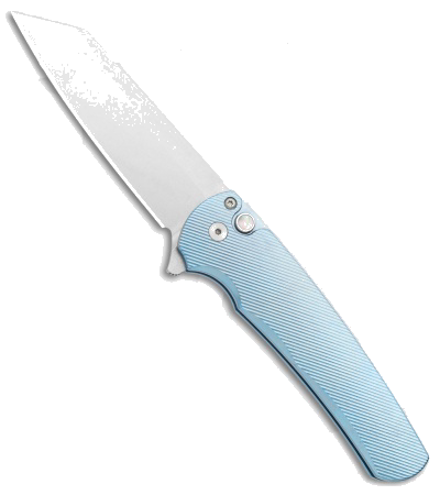 Pro-Tech Malibu Blue Titanium Reverse Tanto Plunge Lock Flipper Knife