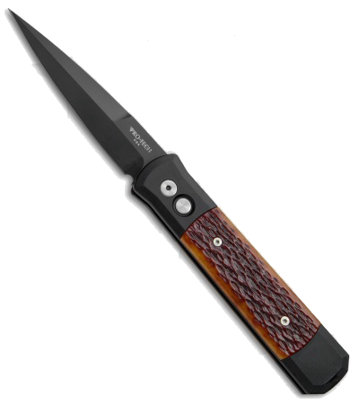 Pro-Tech Godfather Automatic Knife Black 962 with Amber Jig Bone Inlays