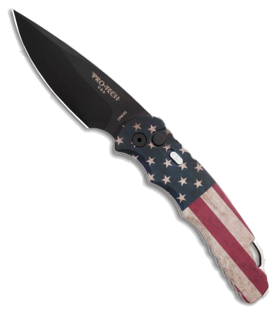 Pro-Tech TR-4 Black CPM-D2 Blade Vintage American Flag Handle Automatic Knife