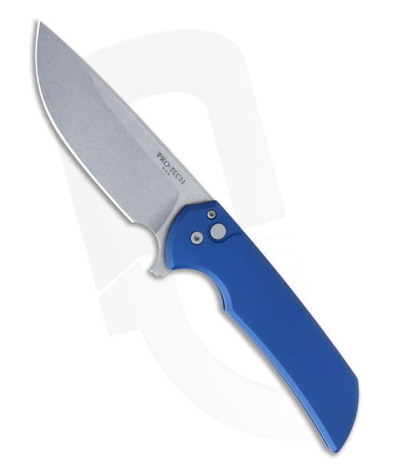 Protech MX 101 BLUE Mordax Button Lock Flipper Blue Aluminum Stonewashed Magna Cut Drop Point