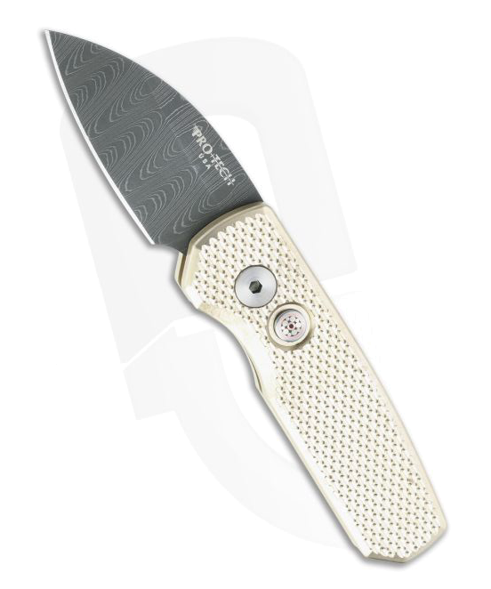 Protech Runt 5 Damascus Wharncliffe Blade Textured Bronze Aluminum Automatic R 5111 D 01 product image