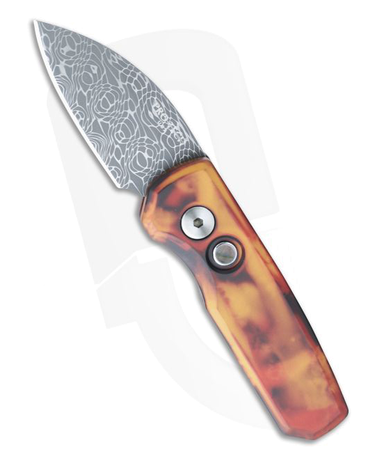 Protech Runt 5 Wharncliffe Damascus Anodized Automatic R 5301 DF 01 product image