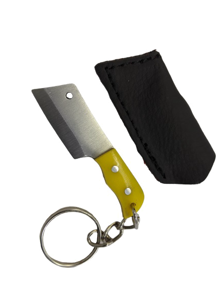product image for Rex Mini Key Chain Cleaver Knife Yellow Chef Fixed Blade with Sheath EDC Gift