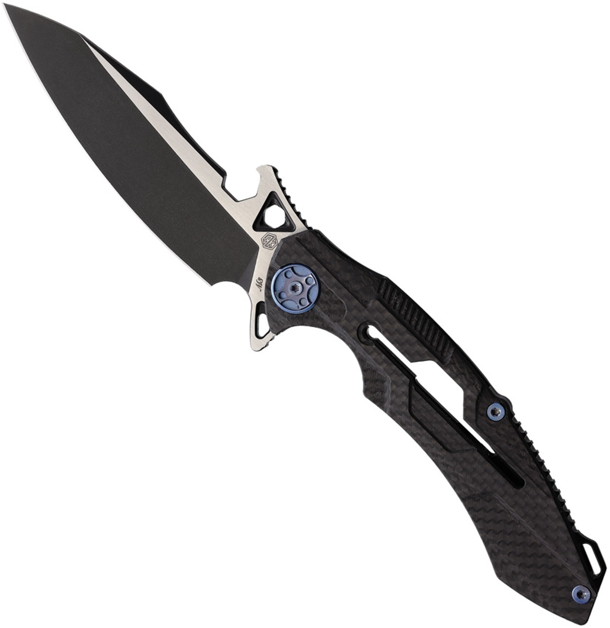 product image for Rike-Knife M3 Black Carbon Fiber Titanium Handle 154CM Plain Edge Black Satin Blade Folding Knife