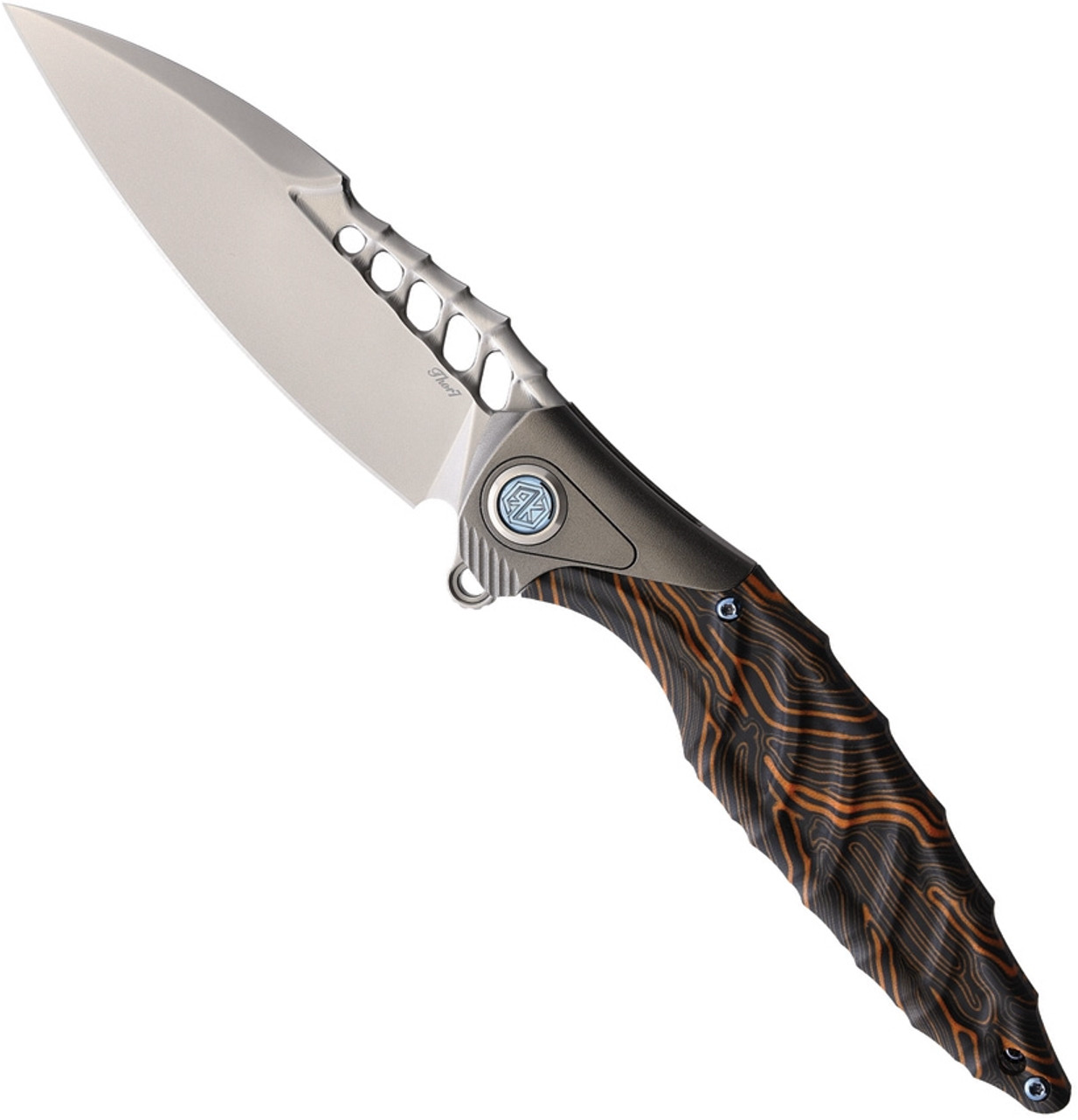 product image for Rike-Knife Thor 7 Black Orange Titanium Carbon Fiber Handle M390 Plain Edge Folding Knife