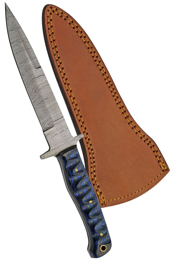 Rite-Edge Fixed Blade Damascus Steel Knife with Blue Sheath