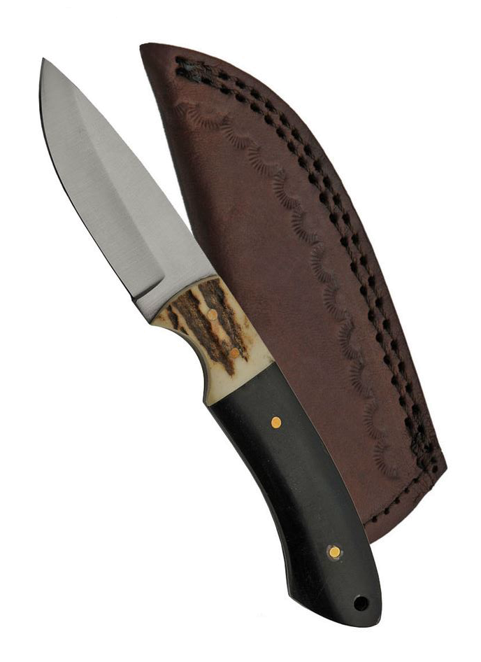 Hunting Knife Rite Edge 3 In Blade Black Horn Stag Handle Leather Sheath product image
