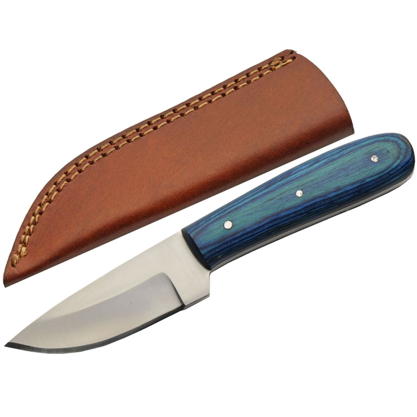 Rite-Edge Compact Hunting Knife Stainless Steel Drop Point Blade Blue Wood Handle Model RE-101 product image