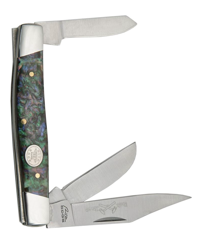 product image for Rite-Edge Folding Pocket Knife Purple Abalone Pearl 3 Blade Classic Stockman Hunter