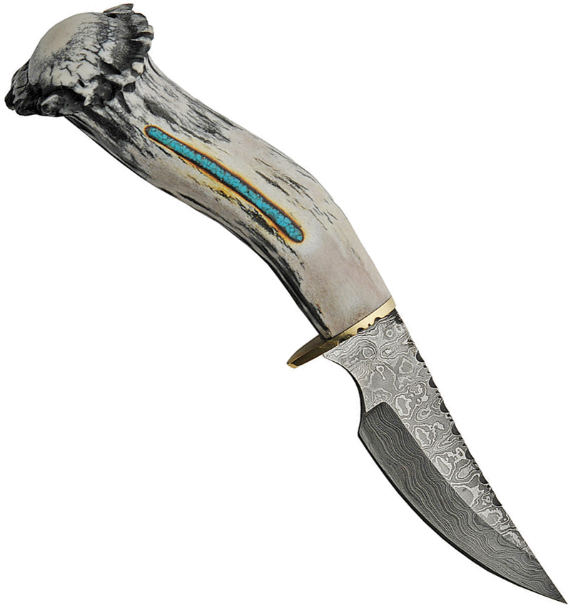 product image for Rite Edge USA Skinner 4.75" Mirror Finish Stainless Blade with Deer Stag Handle and Turquoise Inlay