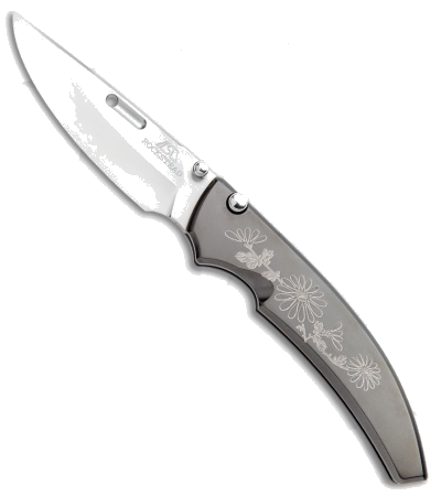 product image for Rockstead SHU Gray Titanium Kiku Button Lock Knife ZDP-189 Mirror Polish Blade