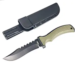 product image for S-TEC 9" Fixed Blade Hunting Knife with Rubber Handle and Plastic Sheath Black Blade