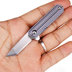 product image for Samior HY003 Mini Samurai Blue Titanium D2 Tanto Blade Keychain Pocket Knife