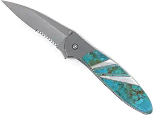 product image for Santa Fe Stoneworks Kershaw Leek 1660TBLK Ken Onion 3 Inch Pocket Knife Turquoise Mother Of Pearl
