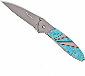 Santa Fe Stoneworks Kershaw Leek Ken Onion Turquoise Mother Of Pearl Pocketknife