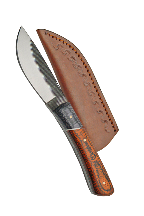 product image for Sawmill Cutlery Stubby Hunter Skinner Brown Pakkawood Handle Fixed Blade Knife with Leather Sheath