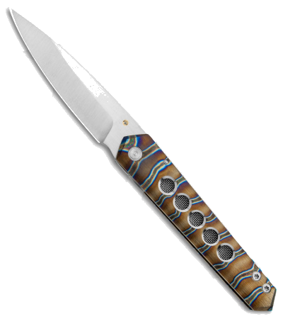 product image for Sergey Rogovets Tiger Striped Titanium iCePick XL Frame Lock Knife S45VN