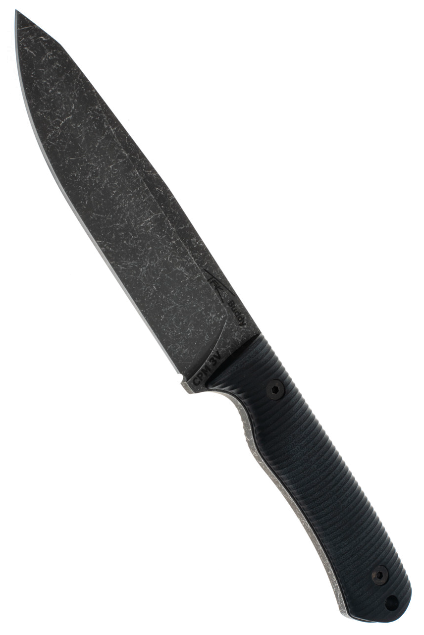 product image for Sheath TFK Buddy Acid Washed Black G10 3V Blade Knife with Brown Leather Sheath