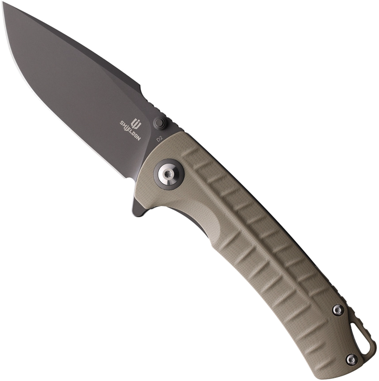 product image for Shieldon Relicanth 3.25" Gray Titanium Coated D2 Tool Steel Blade Tan G10 Handle Pocket Knife