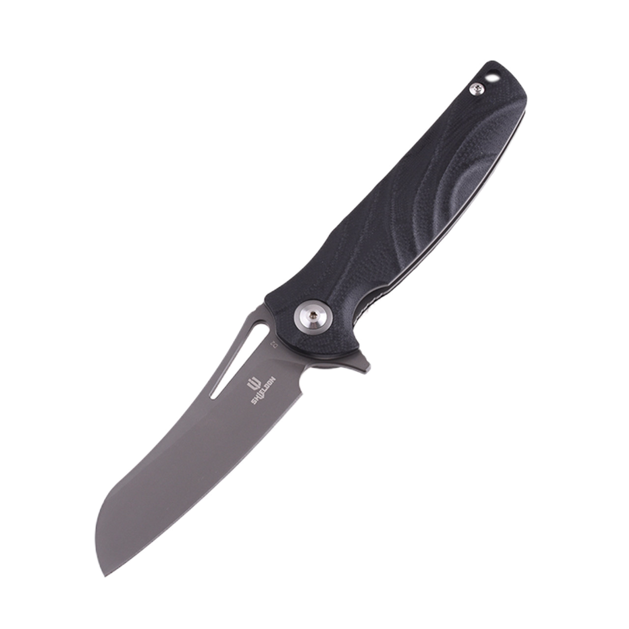 product image for Shieldon Bazoucan Black G10 Handle Linerlock 3.5" Gray Titanium Coated D2 Tool Steel Sheepsfoot Blade