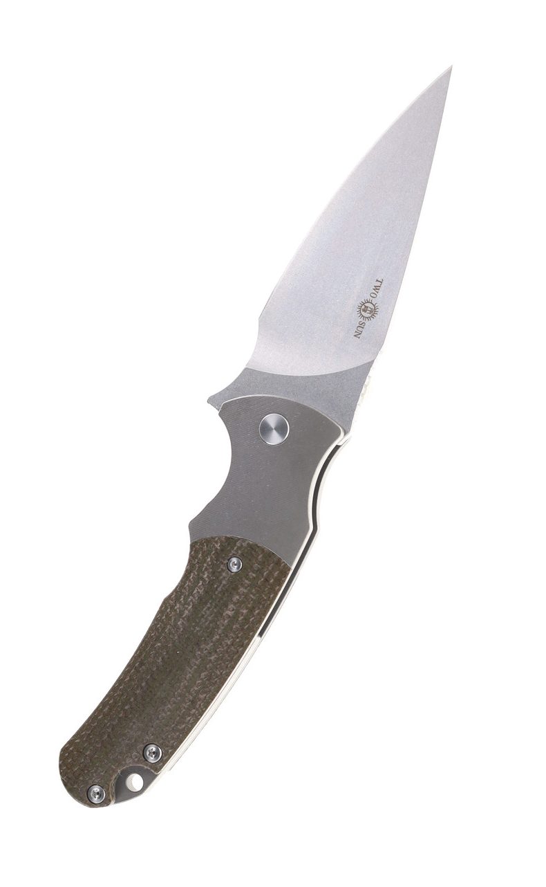 product image for Sig Pocket Knife Green Titanium Micarta Handle Wong Design 14 C 28 N Plain Edge TS 286