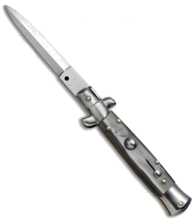 product image for SKM Italy 7" Gray Pearlex Handle Stiletto Automatic Knife - Satin Dagger Blade
