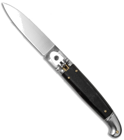 product image for SKM Italy 8" Lever Lock Automatic Knife Black Pearlex Handle Satin Flat Blade