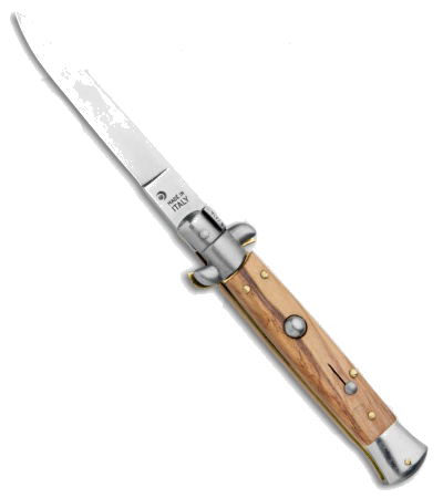 product image for SKM Italy 9" Italian Stiletto Automatic Knife Olive Wood Satin Flat Blade