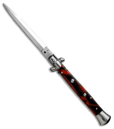 product image for SKM Italy 11" Red Swirl Automatic Stiletto Knife AB11 Satin Bayonet