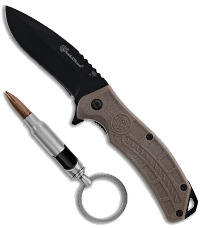 product image for Smith & Wesson HRT Liner Lock Knife Spring Assist Black Brown 3"