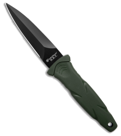 Smith & Wesson HRT Boot Knife Black Blade Green Rubber Handle