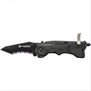 Smith & Wesson Black 1st Response SW911B High Carbon Stainless Steel Assisted Opening Knife with Serrated Tanto Blade and Nylon Handle product image