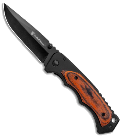 product image for Smith & Wesson Black Frame Lock Knife Model Wood 3-4